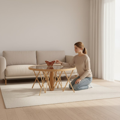 Exclusive Round Coffee Table Designer Wood Table Modern Glass Table New