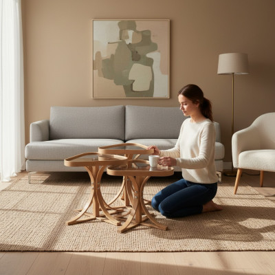 Exclusive triangular side tables designer 3x living room wooden tables