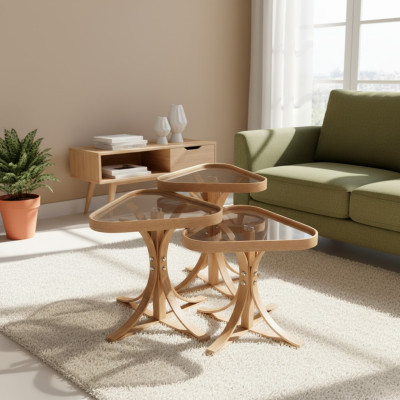 Exclusive triangular side tables designer 3x living room wooden tables
