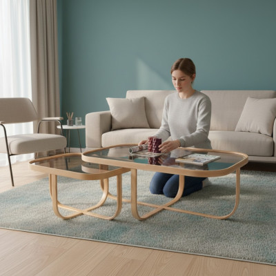 Rectangular coffee tables designer living room tables 2x side tables 2-piece set