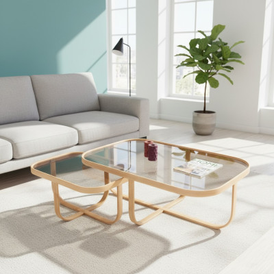 Rectangular coffee tables designer living room tables 2x side tables 2-piece set