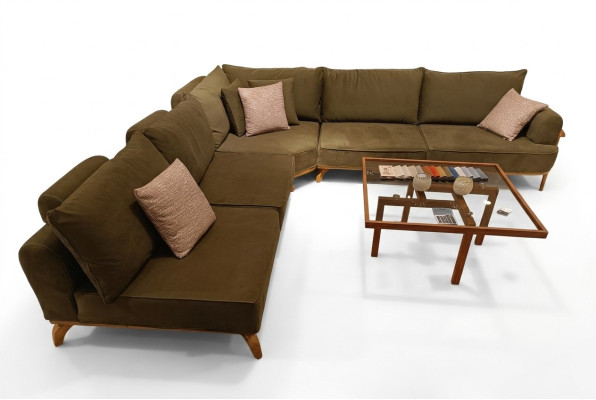 Brown corner sofa luxurious living room L-shape couch designer upholstered furniture