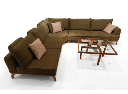 Brown corner sofa luxurious living room L-shape couch designer upholstered furniture