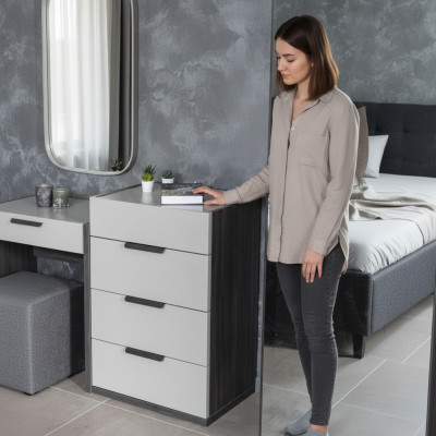 Gray-White Noble Dresser Bedroom Designer Wood 4-Drawer Furniture