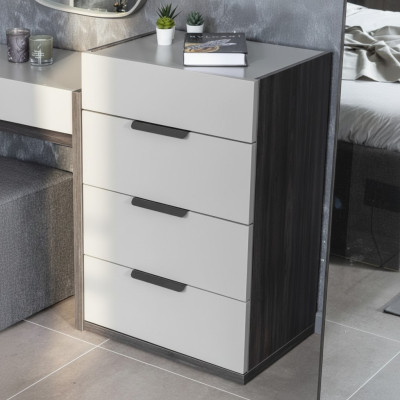 Gray-White Noble Dresser Bedroom Designer Wood 4-Drawer Furniture