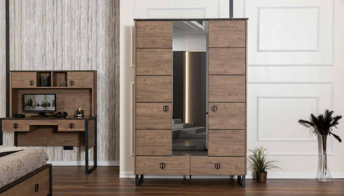 Brown wardrobe designer bedroom glass cabinet luxury wooden furniture