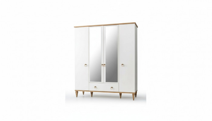 White 4-Door Glass Cabinet Modern Bedroom Wardrobes Wooden Furniture