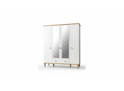 White 4-Door Glass Cabinet Modern Bedroom Wardrobes Wooden Furniture