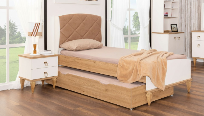 Beige extendable children's bed luxurious bedroom bed wooden furniture