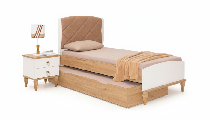 Beige extendable children's bed luxurious bedroom bed wooden furniture