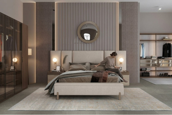 Modern bedroom set consisting of a bed with a bench and 2x nightstands 3-piece new.