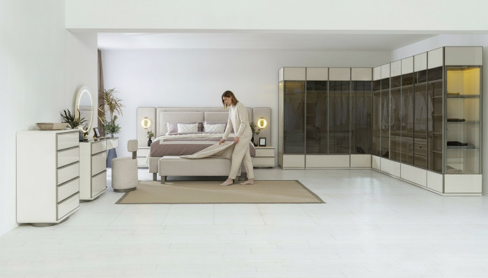 Complete bedroom set designer bed nightstands dressing table 7-piece set