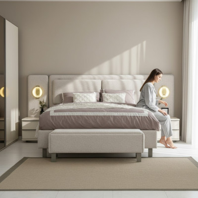 Complete bedroom furniture set: bed with bench, 2x bedside tables, 3 pieces, new