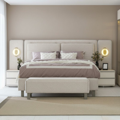 Complete bedroom furniture set: bed with bench, 2x bedside tables, 3 pieces, new