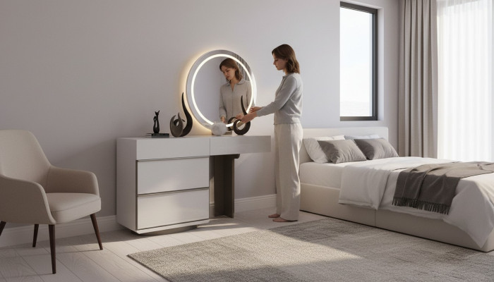 Makeup table set console mirror bedroom furniture design stool set