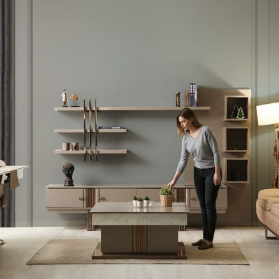 Design sideboard dresser buffet mirror wood beige furniture novelty