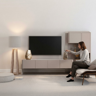Stylish TV Cabinet Beige Sideboard Luxurious Living Room Dresser