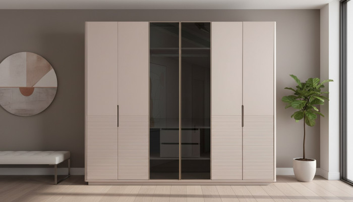 Designer beige glass cabinet modern bedroom wood furniture cabinet