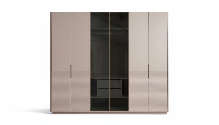 Designer beige glass cabinet modern bedroom wood furniture cabinet