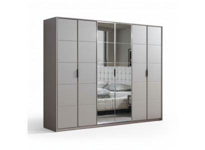 Gray wardrobe, 6-door bedroom wardrobe, luxury glass cabinets.