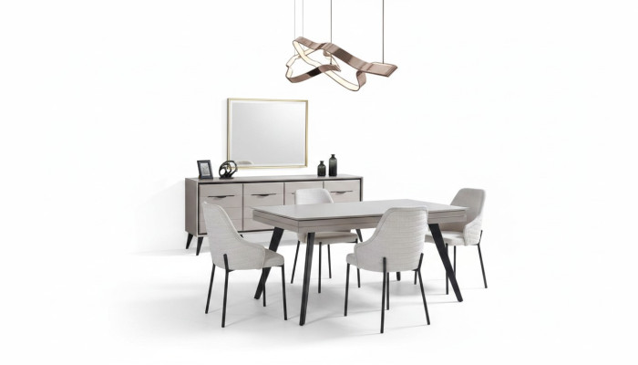 Modern dining room wood furniture luxury sideboard mirror dining table 6x chairs