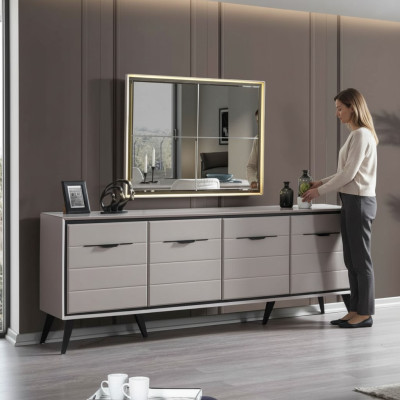 White 4-door dining room sideboard designer luxury glass mirror
