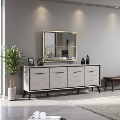 White 4-door dining room sideboard designer luxury glass mirror
