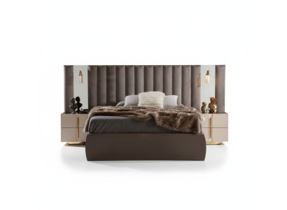 Brown bedroom set designer double bed white 2x nightstands 3-piece set