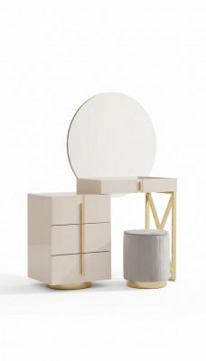 Beige Vanity Table Stainless Steel Furniture Bedroom Stool 2-Piece Set