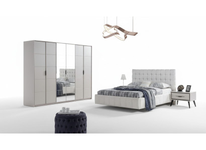 White bedroom set luxury furniture upholstered bed wooden wardrobe