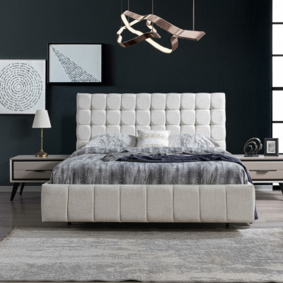 Exclusive Bedroom Set White Double Bed Luxury 2x Wood Nightstands