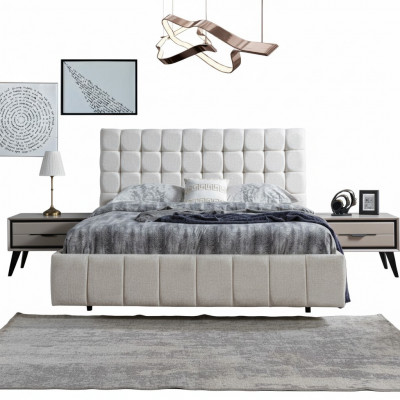 Exclusive Bedroom Set White Double Bed Luxury 2x Wood Nightstands
