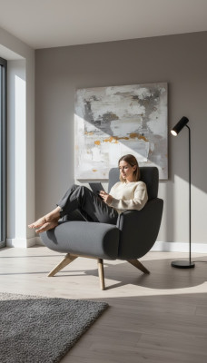 Gray lounge chair designer single-seater upholstered armchair living room furniture