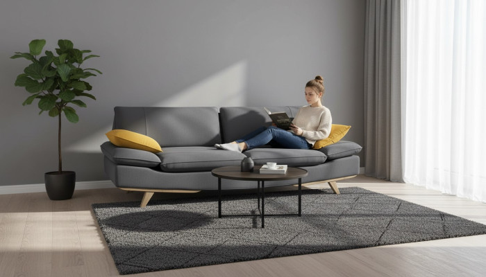 Stylish Grey 3-Seater Sofa Modern Luxurious Living Room Couches