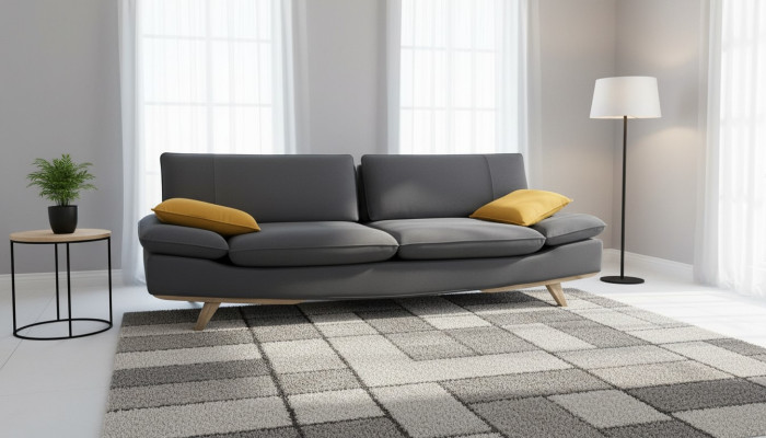 Stylish Grey 3-Seater Sofa Modern Luxurious Living Room Couches