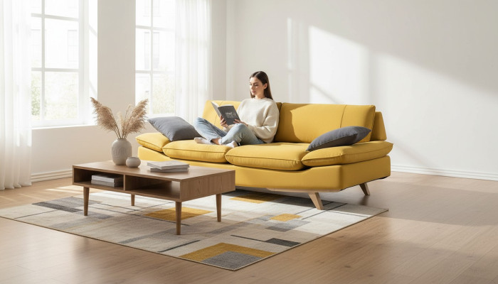 Yellow three-seater living room 3-seater sofa stylish upholstered couch new