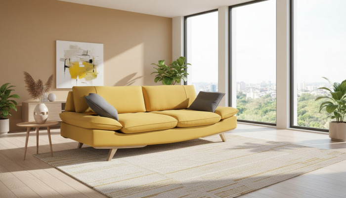 Yellow three-seater living room 3-seater sofa stylish upholstered couch new