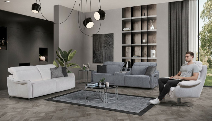 Luxurious living room set: 2x 3-seater sofas with music system and armchair