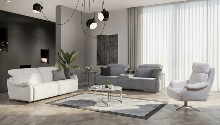Luxurious living room set: 2x 3-seater sofas with music system and armchair