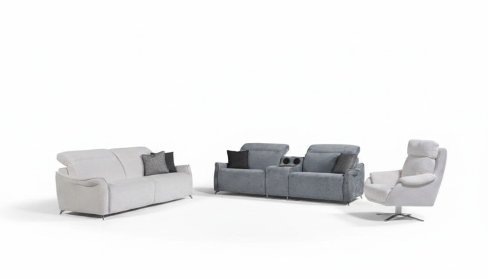 Luxurious living room set: 2x 3-seater sofas with music system and armchair