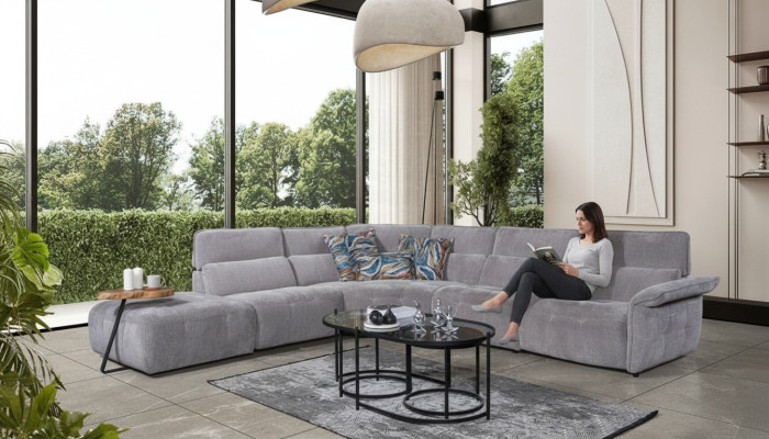 Stylish Grey Corner Sofa L-Shaped Living Room Designer Couch Luxury Sofas
