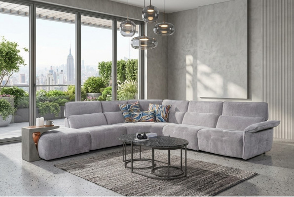 Stylish Grey Corner Sofa L-Shaped Living Room Designer Couch Luxury Sofas