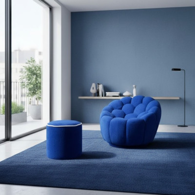 Blue armchair designer living room set 2-piece exclusive upholstered stool