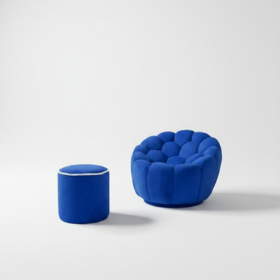 Blue armchair designer living room set 2-piece exclusive upholstered stool