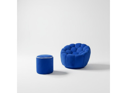 Blue armchair designer living room set 2-piece exclusive upholstered stool
