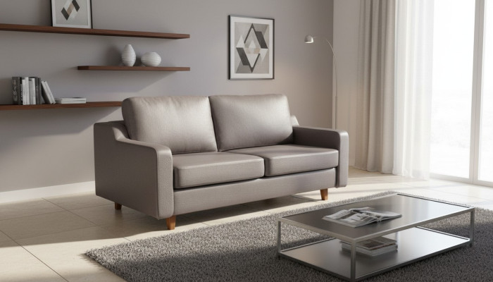 Gray leather sofa designer 3-seater living room couches upholstery furniture