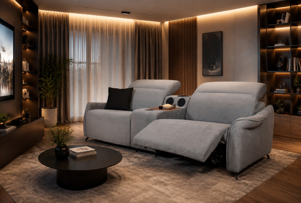 Gray upholstered sofa designer 3-seater three-seater with sound system modern