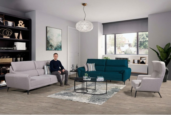 Stylish Living Room Seating Set 2x 3-Seater Sofas Armchair 3-Piece Suite