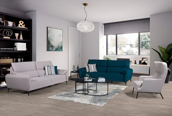 Stylish Living Room Seating Set 2x 3-Seater Sofas Armchair 3-Piece Suite