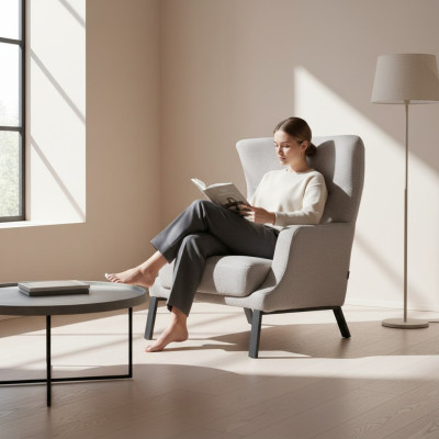 White textile armchair upholstered single-seater living room seating furniture